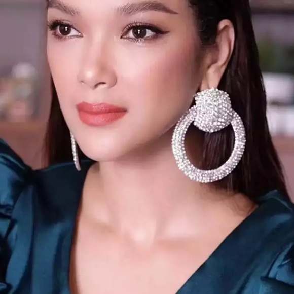 Circle Rhinestone Earrings Shiny Crystal Fashion Earrings - Picture 1 of 8